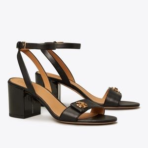 Tory Burch Kira Black Ankle Wrap Block Heel Sandal